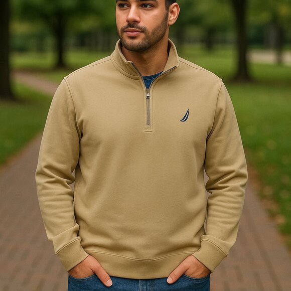 Nautica Navtech Quarter-Zip Cotton Knit Sweater  size: M - Picture 1 of 8